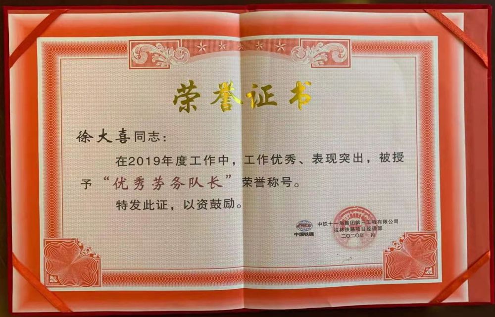 优秀劳务队长—徐大喜2020年